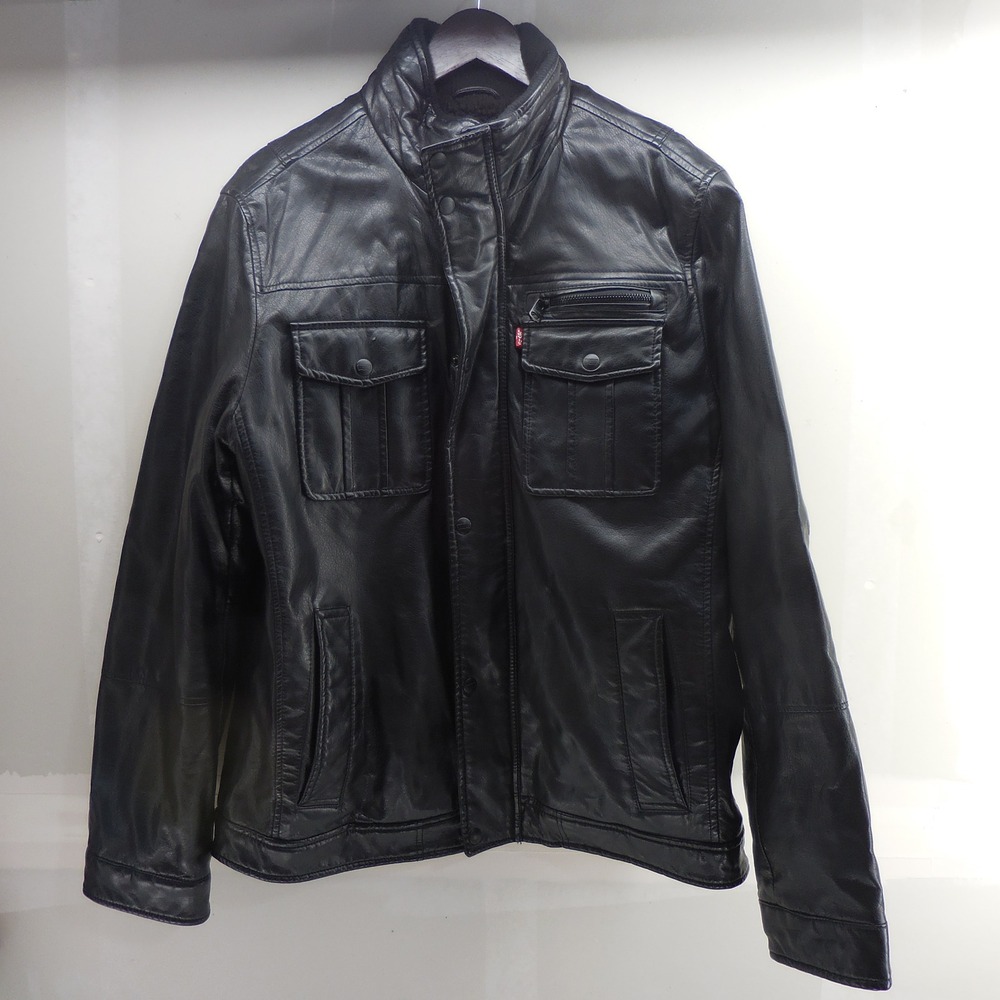 Levis Mens Faux Leather Sherpa‎ Lined Field Jacket Black M LMV-51821-BLK